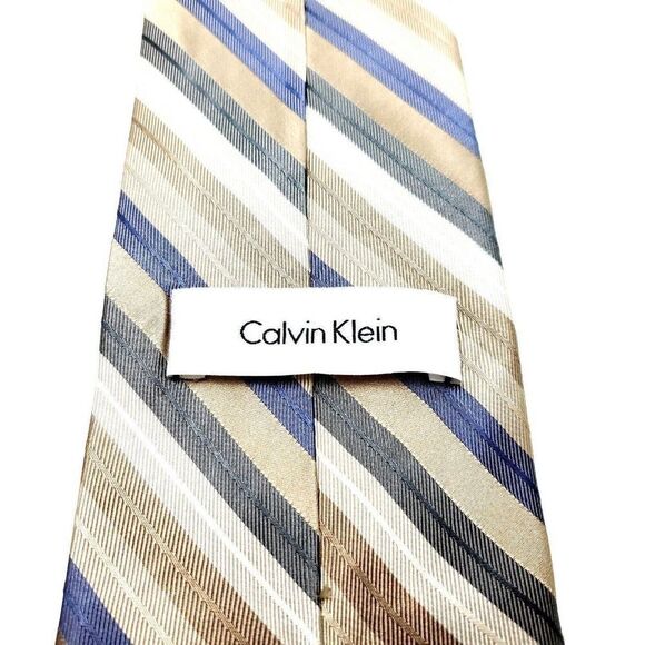 Calvin Klein Silk‎ Tie Striped Woven Tan - Picture 3 of 6
